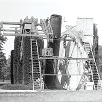 Located west of Dublin, Ireland, the Birr Leviathan was the world's largest telescope from 1845 to 1917. Its designer, William Parsons (standing by the eyepiece) made the first observation of "spirality" in a nebula in April 1848, thus giving birth to cosmology as an empirical science.