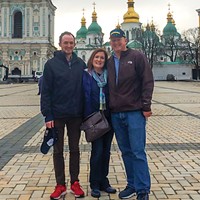 Ryan Knight (left) with his parents Dianne and Steve Knight in Ukraine.