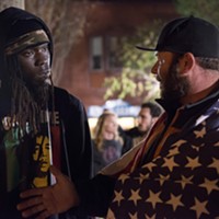 President-elect Donald Trump supporter Chris LeRoy, right, explains his position to anti-Trump demonstrator Leon Stewart. LeRoy came to the Gazebo to counter protest a demonstration against Trump. Stewart, an HSU student, said after their encounter, "It makes me cry as a grown man the way this country is going."