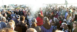FILE PHOTO - In March of 2014, a vigil crowd gathered on Woodley Island to mourn and remember the Wiyot people massacred on Indian Island in February 1860.