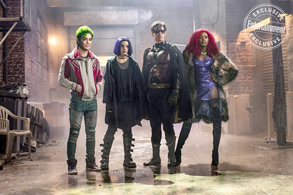 BADASS MISFITS Titans, screening on HBO Max, explores the making of young superheroes such as (left to right) Beast Boy (Ryan Potter), Raven (Teagan Croft), Robin (Brenton Thwaites), and Starfire (Anna Diop). - PHOTO COURTESY OF DC ENTERTAINMENT AND WARNER BROS. TELEVISION