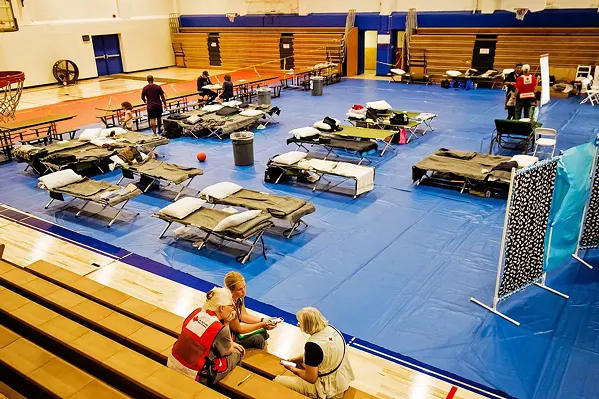 GIMME SHELTER? Fire officials say they're following health guidelines to keep COVID-19 out of evacuation centers during wildfires. Flamson Middle School in Paso Robles (pictured) served as a shelter for evacuees of the Chimney Fire in 2016. - FILE PHOTO BY JAYSON MELLOM