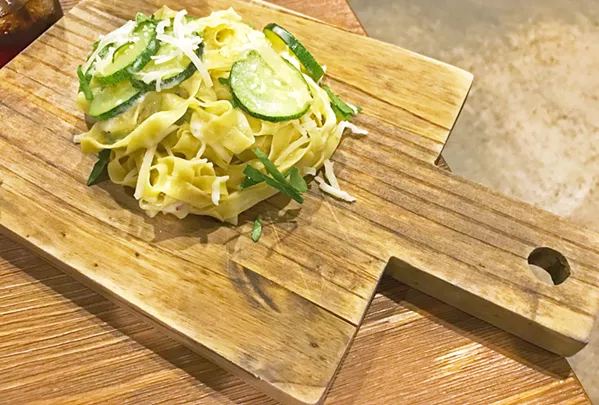 A TASTE OF AMALFI The Pasta Al' Nerano, with chef Nathan Clapp's homemade pasta tossed in a lovely, light zucchini cream sauce, was one of 15c's daily specials in mid-August. - PHOTOS BY BETH GIUFFRE