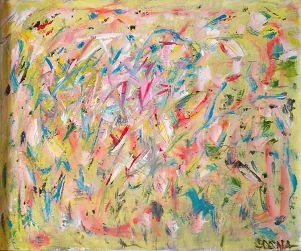 'GARDEN PARTY' "The name came with the last brush stroke that said, 'This is a happy place full of sunshine and bright color, a garden party,'" Sosna explained. "I painted it specifically for the show because most of my paintings are large and I needed some smaller pieces. It's the last painting in the show." - IMAGES COURTESY OF MARVIN SOSNA