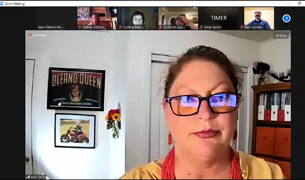 TALKING ISSUES OCSD candidate April Dury introduces herself at a League of Women Voters candidate forum on Oct. 1. - SCREENSHOT FROM SLO SPAN