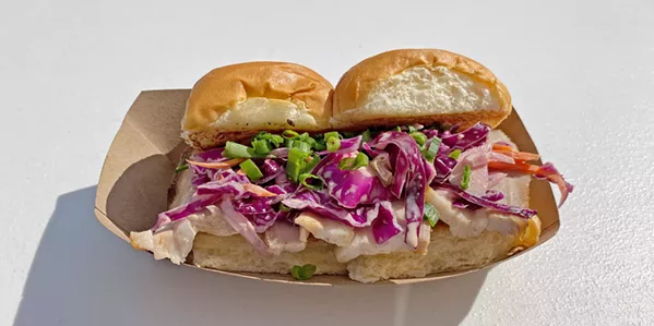 SLIDE INTO THIS Hawker's sliders sometimes come with a choice of char siu pork belly or spam. Either way, you can tuck into them when they've got them. - PHOTO COURTESY OF JOHN MERCURIO