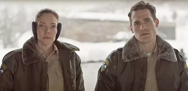 OVERMATCHED Small-town deputies Julia Robson (Riki Lindhome) and John Marshall (Jim Cummings) struggle to solve a series of gruesome murders in the deadpan funny horror-comedy The Wolf of Snow Hollow, available through Amazon Prime. - PHOTO COURTESY OF VANISHING ANGLE