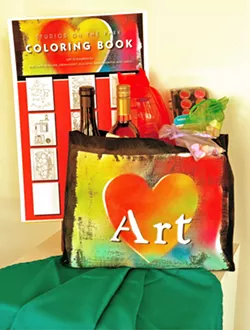 THE FINAL PRODUCT Each bag includes two bottles of wine, chocolates, a coloring book created by Studios artists, a watercolor set, and more. Though similar, each bag is unique since they were decorated by hand. - PHOTOS COURTESY OF STUDIOS ON THE PARK