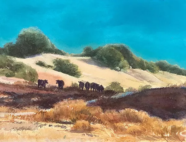 CATTLE SILHOUETTES Rosanne Seitz's watercolor captures grazing cattle on Santa Rita Ranch, which is newly acquired as a permanently protected space by the Land Conservancy of San Luis Obispo. Sustainable grazing will continue to maintain rangelands. - COURTESY IMAGE BY ROSANNE SEITZ