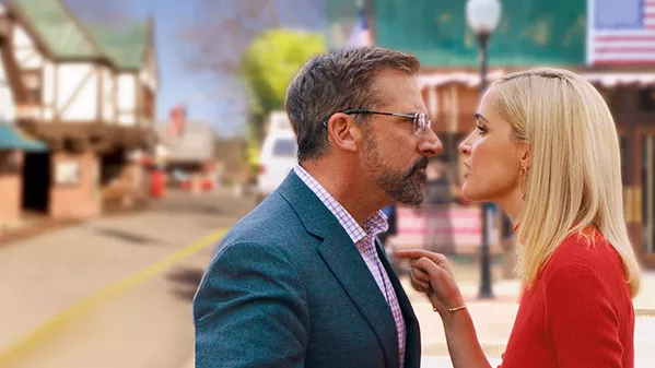 BATTLE ROYALE Two rival political operatives—Democratic strategist Gary Zimmer (Steve Carrell) and Republican strategist Faith Brewster (Rose Byrne)—square off over a small town mayor's race, in the political comedy Irresistible, screening on HBO Max. - PHOTO COURTESY OF BUSBOY PRODUCTIONS