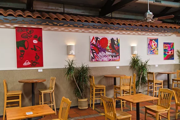 BOLD AND BRIGHT Abstract paintings by SLO artist Noah Erenberg are on display at Big Sky Café through August. - PHOTOS BY JAYSON MELLOM