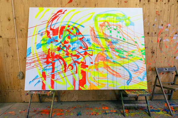 BLACK LIGHT SPECIAL Mark di Suvero's new phosphorescent paintings are inspired by the coastal phenomenon of dinoflagellate bioluminescence—single-celled organisms that sometimes create a blue glow in the ocean at night. - PHOTOS COURTESY OF MARK DI SUVERO