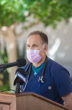 DIRE SITUATION Marian Regional Medical Center ICU doctor Barry Feldman speaks at a Sept. 2 press conference about the impact the Delta variant is having on medical workers and the community. - PHOTO BY JAYSON MELLOM