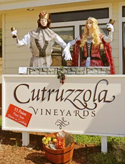 ROYAL RIESLING A prior-year scarecrow display at Cutruzzola Vineyards features the king and queen of wine, with the king representing pinot noir and the queen riesling—the winery's grape specialties. - PHOTO COURTESY OF CAMBRIA SCARECROW FESTIVAL