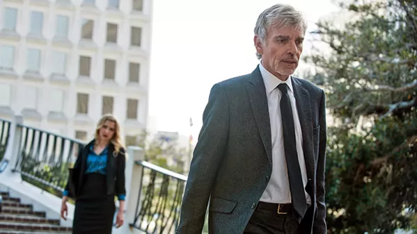THE HARDER THEY FALL Disgraced lawyer Billy McBride (Billy Bob Thornton, right) teams with real estate agent and DUI lawyer Patty Solis-Papagian (Nina Arianda, left) to take on impossible cases, in Goliath, a neo-noir TV series set in sunny LA, screening on Amazon Prime. - PHOTO COURTESY OF AMAZON STUDIOS AND PICROW