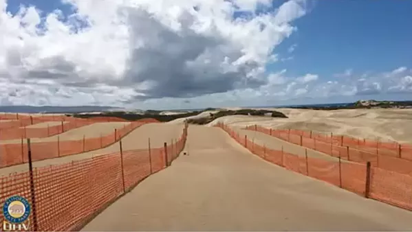 CLEAN SWEEP SLO County APCD hopes to mitigate dust in the Oceano Dunes SVRA through wind fencing and by increasing vegetation in the area. - SCREENSHOT FROM SLO COUNTY APCD HEARING BOARD PRESENTATION