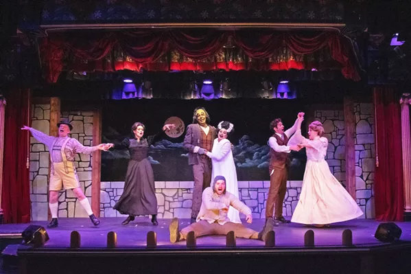 HAPPILY EVER AFTER The ensemble cast of Frankenstein's Bride includes, from left to right, Billy Breed, Meggie Siegrist, Mike Fiore, Ben Abbott, Sydni Abenido, Jeff Salsbury, and Romy Evans. - PHOTOS COURTESY OF SIMPLY CLEAR MARKETING