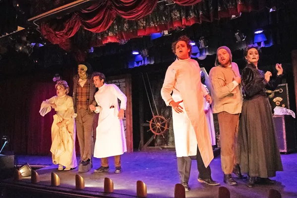 WHOSE SIDE ARE YOU ON? The audience is frequently encouraged to cheer and boo for the show's heroes (left) and villains (right), respectively (thanks to musical director Lacey McNamara's sensational piano cues). - PHOTOS COURTESY OF SIMPLY CLEAR MARKETING