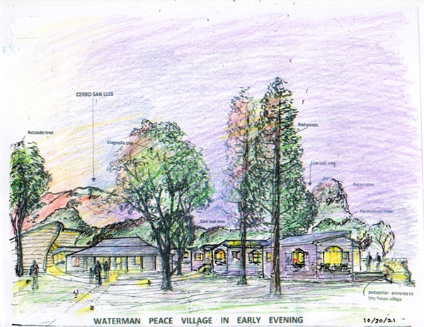 'A LIVING DEMONSTRATION' Two local nonprofits are working with the city of San Luis Obispo to possibly rehabilitate the Rosa Butron de Canet Adobe on Dana Street, and construct a new art studio and tiny homes on site. Architect Ken Haggard's recent composite shows the proposed project. - COMPOSITE COURTESY OF THE PEACE PROJECT