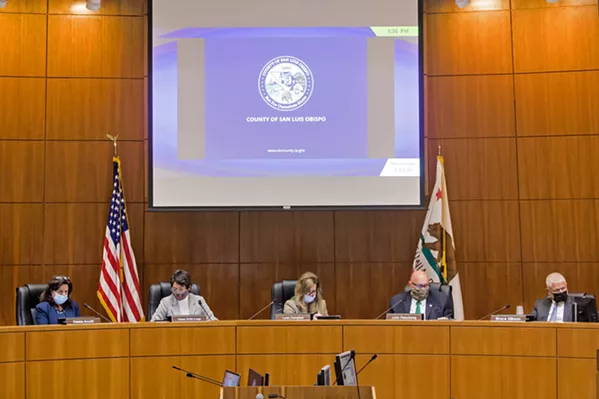 CHOOSING VOTERS The SLO County Board of Supervisors (pictured) will hold a third meeting about redistricting on Nov. 19 at 9 a.m. Three board members told New Times that they're in favor of making changes to the current map. - PHOTO BY JAYSON MELLOM