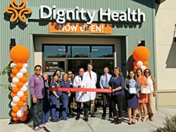 CARE Dignity Health officials, the South County Chambers of Commerce, and SLO County 4th District Supervisor Lynn Compton (second from right) celebrated Monarch Village Health Center's ribbon cutting on Oct. 28 in Nipomo. - PHOTO COURTESY OF DIGNITY HEALTH