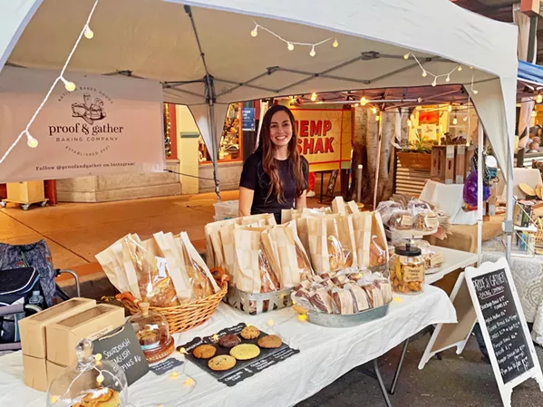 ON THE RISE Proof and Gather proprietor Kaitlin Munoz sells her artisan baked goods at locations throughout the region, including SLO's Thursday night farmers' market and Dare 2 Dream Farms in Lompoc. - PHOTO BY CHERISH WHYTE