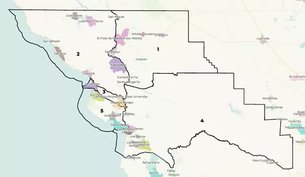 THE PATTEN MAP On Nov. 30, the SLO County Board of Supervisors voted 3-2 to adopt the Patten map as part of redistricting. The map makes substantial changes to the current district lines. - MAP COURTESY OF SLO COUNTY