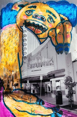 ART ATTACK! As an example, Lena Rushing turned this black and white photo of the iconic Fremont Theater into a monster attack for last month's Second Saturdays activity, called "Altered Photographs." - PHOTOS COURTESY OF LENA RUSHING THE SAN LUIS OBISPO MUSEUM OF ART