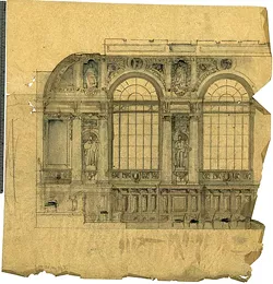 Capturing an idea in 1900, Julia Morgan painted this watercolor design for a course at & Eacute;  cole des Beaux-Arts.  - Image courtesy of CAL Poly/Jennifer's Armor