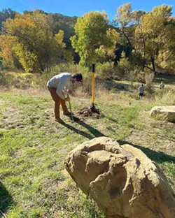 NEW SIGN A volunteer digs a hole for a new interpretative sign in the Los Padres forest. - PHOTO COURTESY OF LOS PADRES FOREST ASSOCIATION