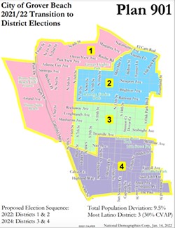CLOSER LOOK Though Map 901 is a top contender for what district lines may look like in Grover Beach, the City Council and its redistricting consulting firm will examine another version of it in February. - SCREENSHOT FROM GROVER BEACH CITY COUNCIL STAFF REPORT
