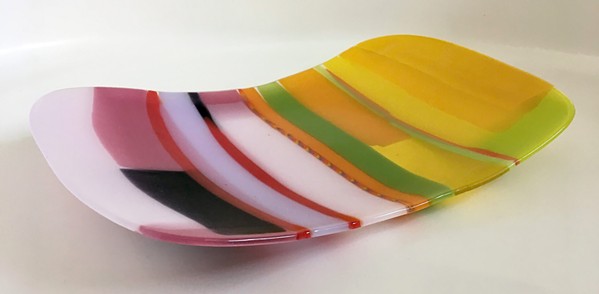 SWEET &amp; SOUR PALETTE Richard Mortensen's beautiful fused-glass piece was inspired by his painter-wife's "palette always being a mess of colors." - IMAGE COURTESY OF STUDIOS ON THE PARK