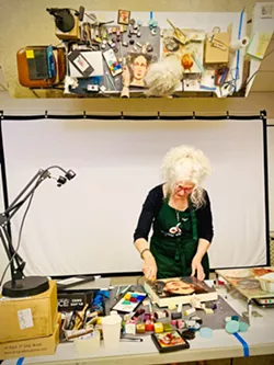 DEMO ON WAX Irish artist Lora Murphy leads a workshop on encaustic art at Art Center Morro Bay during the IEA's retreat, ConVergence - Wax on the Water, in Morro Bay during April 2022. - PHOTO COURTESY OF BARBARA SITAR
