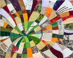 LAST DROP OF WATER Using found objects, Carolyn Chambers recycles fabric and paper by attaching them to a canvas. It’s reminiscent of a quilt design that Chambers said she liked. - PHOTO COURTESY OF CAROLYN CHAMBERS