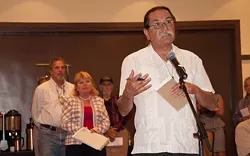 FIX IT: Marquez Sanchez speaks up at a Bureau of Indian Affairs meeting in Solvang. He said that every tribe has its own unique history and shouldn’t be judged by one template. - PHOTO BY CAMILLIA LANHAM