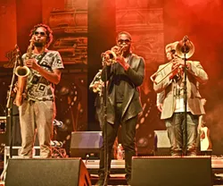 PHAT HORNS: (left to right) Kebbi Williams, Maurice Brown, and Saunder Sermons filled out the Tedeschi Trucks Band’s booming 11-piece sound. - PHOTO BY GLEN STARKEY