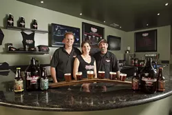 CHEERS!: Much to the delight of beer drinkers, Tim Moscardi, Melissa Moscardi, and Bud Porter (left to right) recently opened Pismo Beach Brewing Company. - PHOTO BY STEVE E. MILLER