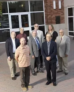 PASO ROBLES : Four candidates are running for mayor and five candidates are running for two seats on the city council. Front row left to right: Don Fransen, Fred Strong, John Borst. Back row, left to right: Gary Nemeth, Nick Gilman, Ed Steinbeck, Jim Norman, Dwayne Pic - PHOTO BY STEVE E MILLER