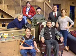 CAT GOT YOUR TONGUE?: Drama and intrigue begin to sizzle at a fishing lodge in rural Georgia when Charlie (Mike Mesker) pretends he’s a foreigner who can’t speak English. Cast from left to right, back row: Betty Meeks (Patty Thayer), Owen Musser (Darren Doran), “Froggy” LeSueur (Darrell Haynes), Rev. David Marshall Lee (Bobby Kendrick), and Catherine Simms (Casey Canino). Front row: Ellard Simms (Sean McCallon) and Charlie Baker (Mike Mesker). - PHOTO COURTESEY OF JAMIE FOSTER PHOTOGRAPHY