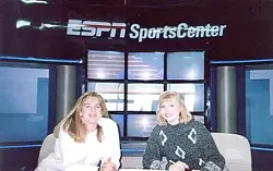 DOUBLE TAKE!: CJ Silas (left), pictured on the set at ESPN in 1992, writes of this photo, “With one of my closest friends and biggest supports, Shireen Saski, or as I like to call her, ‘me.’” - PHOTO COURTESY OF CJ SILAS