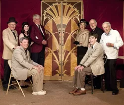 SAIL AWAY, SAIL AWAY… : The passengers aboard a luxury cruise liner make an unwitting discovery in Sutton Vane’s Outward Bound. Pictured, from left to right, (standing) are Jerry McKinnon, Paige Spiller, Craig Brooke, Sharyn Young, Jerry Praver, and George Anderson; seated, from left to right, are Michael Hanley and Blake Spiller. - PHOTO BY BRETT WHITE PHOTOGRAPHY