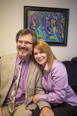 MEDICAL TEAM: Michael Balzer (left) and Shavaun Scott (right) have been married for nearly 10 years. He founded and runs SLO 3D Creators, a 3-D design business, and she’s a marriage and family therapist in downtown SLO. - PHOTO BY KAORI FUNAHASHI