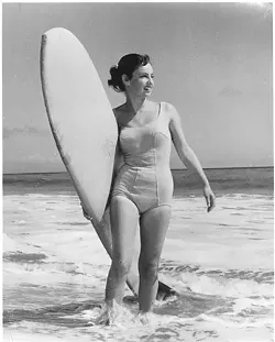 SURFER GIRL : In the summer of 1956, the teenage adventures of Kathy Kohner Zuckerman (pictured) at Malibu Beach inspired her father, screenwriter Frederick Kohner, to write the novella that later became the Gidget film and television franchise. - PHOTO BY ERNST LENART