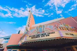 BIG TIME: The Fremont Theatre’s marquee proudly hails the seventh annual New Times Music Awards on Friday, Sept. 24. - PHOTO BY KAORI FUNAHASHI