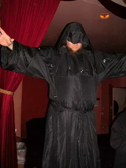 ANDRE?: Renaissance fair regular Jesse Blue Cloud Campbell wore a dark cloak and stood in a cart, growling at attendees as the Dread Pirate Roberts. - PHOTO BY RYAN MILLER