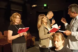 VIVA LA REVOLUCION! : Christine Hance, Cordelia Roberts, Maggie Coons, Clint Kempster, and Daniel Freeman, pictured from left to right, lend their voices and more to Amy Herzog’s After the Revolution, an Ubu’s Other Shoe staged reading. - PHOTO BY STEVE E. MILLER