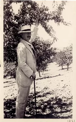 PADEREWSKI IN PASO: The Polish pianist, composer, and politician Ignacy Jan Paderewski was also a pioneer of Paso Robles agriculture. In this rare photograph, Paderewski inspects the almond trees he planted on his Paso property. - PHOTO COURTESY OF THE POLISH MUSIC CENTER