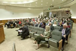 THE HEAVY HITTERS: SLO County court staffers and bigwigs like District Attorney Gerry Shea and Sheriff Ian Parkinson turned out in droves to hear a presentation and ask questions of California Chief Justice Tani Gorre Cantil-Sakauye. - PHOTO BY STEVE E. MILLER