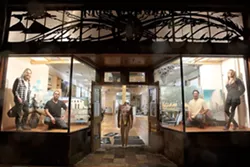 RENEGADES : Pictured, left to right, are Eric Soderquist, Burl Vreeland, Peter Antonio, and Katie Kramer in their interim gallery window. - PHOTO BY STEVE E. MILLER