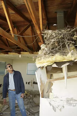 GUTTED : County Code Enforcement Officer Art Trinidade scouts for squatters in an abandoned house in California Valley. - PHOTO BY STEVE E. MILLER